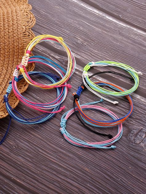 Shein Jewelry, Beach Braids, Color Bracelets, Wax Cord Bracelet, Embellished Fashion, Jewelry Colorful, Layered Bracelet, Summer Bracelets, Calf Socks