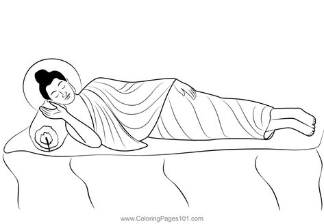 Sleeping Buddha Coloring Page Agama Buddha, Sleeping Buddha, Bottle Art Projects, Sleeping Drawing, Marble Art, Book Art Drawings, Bottle Art, Free Kids, Printable Coloring Pages