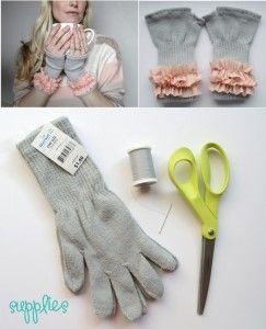 Chic Fingerless Gloves - DIY - AllDayChic Fingerless Gloves Diy, Diy Tights, Gloves Tutorial, Gloves Diy, Daily Ideas, Yarn Pom Pom, Elastic Thread, Hot Glue Gun, Ribbon Slides