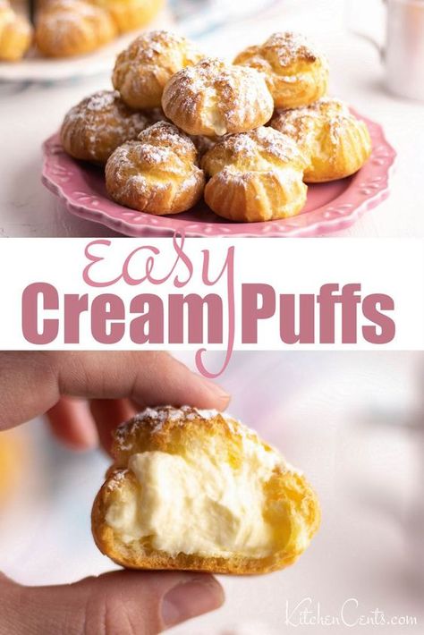 Cream Puffs Recipe Filling, Bavarian Cream Puffs, Easy Cream Puffs, Puff Recipes, Cream Puffs Recipe Easy, Mini Cream Puff, Cream Puffs Recipe, Homemade Cream Puffs, Cream Puffs Easy