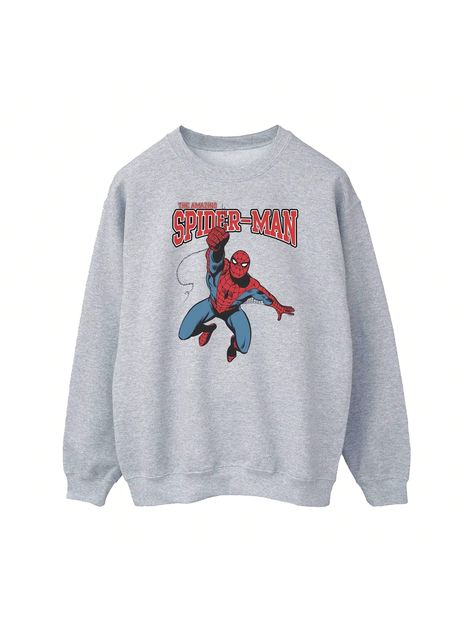 Material: 50% Cotton, 50% Polyester. Fabric: Heather, Single Jersey. Design: Logo, Printed. Characters: Spider-Man. 153gsm. Fabric Technology: Heavyweight. Hem: Ribbed. Back Neck Tape. Neckline: Crew Neck, Ribbed. Sleeve-Type: Long-Sleeved. Cuff: Ribbed. Fastening: Pull Over. 100% Officially Licensed.Spider-Man Womens/Ladies Leap Sweatshirt (Sports Grey) Sports Grey Casual  Long Sleeve  Christmas,Figure,Letter Pullovers   Women Clothing, size features are:Bust: ,Length: ,Sleeve Length: Spider Man Sketch, Spiderman Sweatshirt, Spiderman Sketches, City Sweatshirt, Spiderman Shirt, Man Sketch, Pullover Mode, Marvel Shirt, Gift Inspo