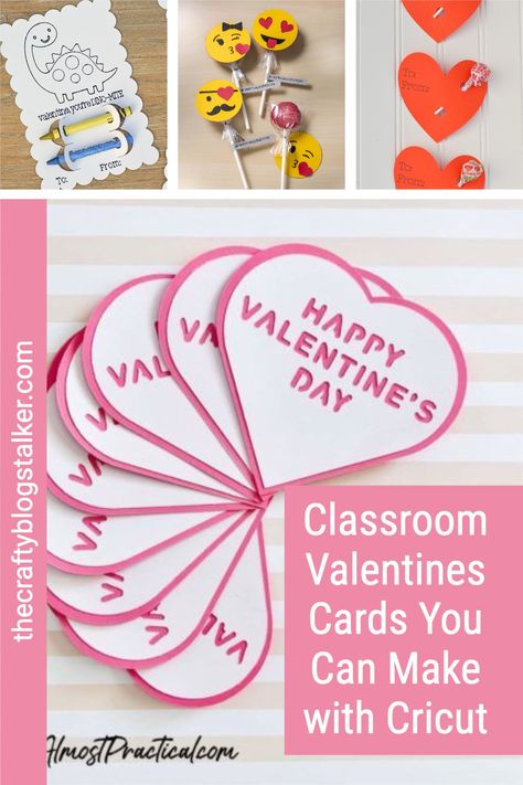 Classroom Valentines are so much easier to make when you use a Cricut machine! Click here for 20 Classroom Valentines Cards tutorials. #thecraftyblogstalker #classroomvalentines #classroomvalentinecards #diyvalentinecards Valentines Cards For Coworkers, Cricut Valentine Cards For Kids, 2nd Grade Valentines, Diy Valentine’s Day Cards For Classroom, Valentines Cubby Tags, Valentines Card Svg Free, Valentine’s Day Card Cricut, Cards For Coworkers, Valentines Cricut