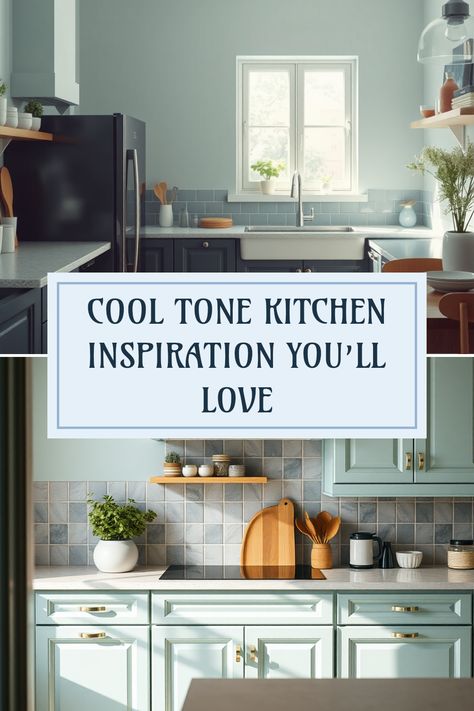 Looking to give your kitchen a cool, modern vibe? Check out these 12 ideas filled with inspiration for embracing cool tone colors in your space. From soothing blues to chic greys, these color palettes will help you create a calm and inviting atmosphere. Discover trendy decor tips, practical storage solutions, and stylish kitchen layouts that’ll revamp your cooking area. Whether you're planning a renovation or just a refresh, these cool kitchen ideas will definitely motivate your next project! Cool Tone Kitchen, Cool Kitchen Ideas, Cool Tone Colors, Sage Kitchen, Ceramic Tile Backsplash, Kitchen Layouts, Blue Backsplash, Vibe Check, Quirky Decor