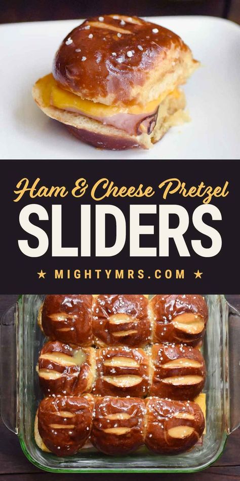 Pretzel Bun Dinner Ideas, Ham And Cheese Pretzel Sandwich, Pretzel Bun Sliders Burger Recipes, Sliders Recipes Pretzel Rolls, Ham And American Cheese Sliders, Kings Hawaiian Pretzel Bites Recipes, Ham And Cheddar Cheese Sliders, Pretzel Bun Sliders Recipes, Black Forest Ham Recipes