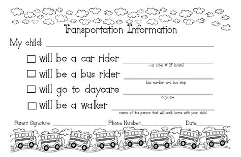 Aloha Kindergarten!: Transportation Forms Transportation Form, Beginning Of Kindergarten, Teacher Forms, Student Info, Teacher Freebies, Letter To Teacher, Home Schooling, Classroom Printables, Beginning Of The School Year