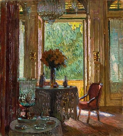 Carl Moll - Interior with flower bouquet, before 1905 Bo Fransson, Small Salon, Post Impressionism, Paper Artwork, Global Art, Wassily Kandinsky, Room Paint, French Art, Interior Art