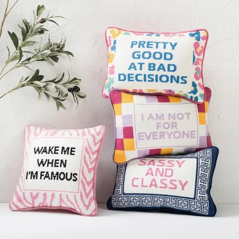 Which one are you choosing ? Needlepoint Pillow, Bad Decisions, Watercolor Ideas, Pretty Designs, Needlepoint Pillows, Wake Me, Antique Farmhouse, Cotton Velvet, Accent Pillow