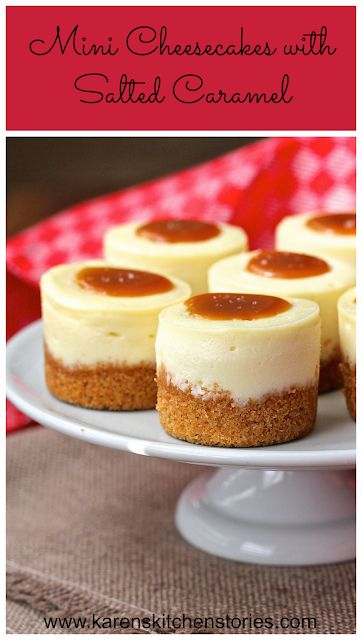 Mini Cheesecakes with Salted Caramel Elegant Mini Cheesecakes, Mini Cheesecake Pan Recipes, Mini Baked Cheesecakes, Basic Cheesecake, Baking Cheesecake, Basic Baking, Mini Cheesecake Pan, Dessert Mini, Mini Cheesecake Recipes