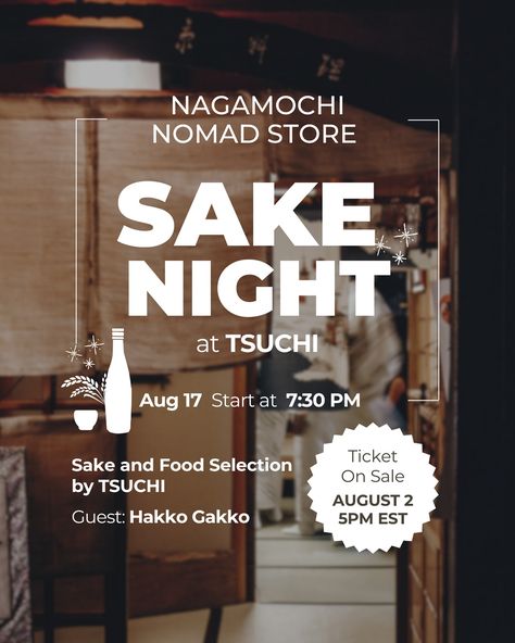 *Ticket Now On Sale, visit the link in our profile bio🍶 Hi friend, we’re hosting a pop up event at @tsuchi.cafe with a summer Sake tasting experience on August 17. You can enjoy curated Sake selection and delicious Otsumami plates by TSUCHI along with our beautiful sake ware collection. We’ll be offering combo tickets for TUCHI’s Otsumami plate and sake tasting set, paired with our beautiful sake glass. We’ll also bring other items to the event, so feel free to walk in, shop, and enjoy a ... Sake Bar Design, Sake Aesthetic, Sake Tasting, Sake Bar, Hi Friend, Ticket Holders, Pop Up Event, August 17, Event Poster