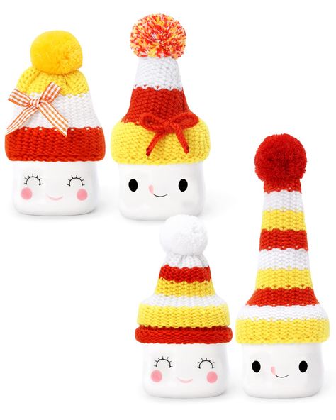 Candy Corn Crochet, Marshmallow Hats, Corn Crochet, Fall Displays, Mug Decor, Large Mugs, Mini Mugs, Marshmallow Crafts, Mug Cover