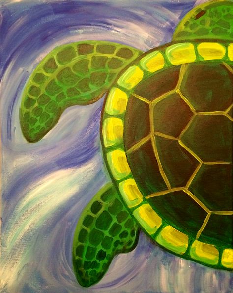 Sea Turtle #acryliconcanvas  #canvastherapy #paint #acrylic #paintandsip #art #canvas #memphis #paintingideas #amandab Sea Turtle Art, Paint Night, Rock Garden Landscaping, Paint Acrylic, Turtle Art, Paint And Sip, Rock Garden, Easy Paintings, Rock Painting