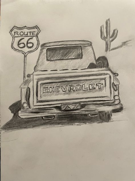 Old Ford Truck Drawing, Cute Country Drawings Easy, Country Sketches Easy, Western Doodles Easy, Country Things To Draw, Dumpster Drawing, Summer Sketches Ideas, Western Things To Draw, Western Drawings Easy