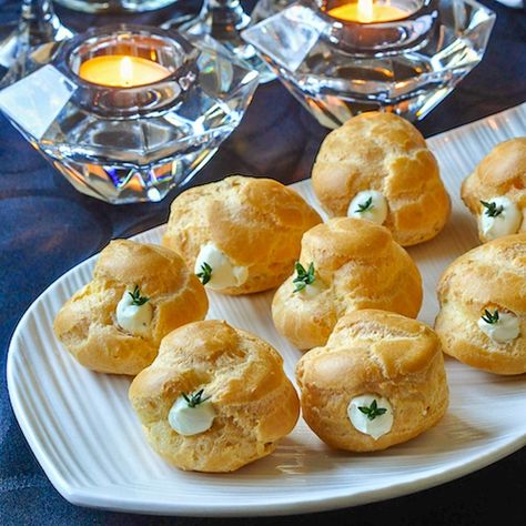 Choux pastry cheese puffs need not be intimidating. Find the best tips for perfect puffs and a versatile, creamy cheese filling with roasted garlic & thyme. Rock Recipes, Cheese Puffs, Choux Pastry, Creamy Cheese, Appetizer Dips, Roasted Garlic, Appetizers For Party, Appetizer Snacks, Finger Foods