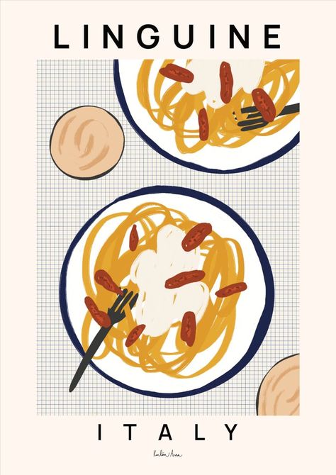 Bring fun and humour to your kitchen with these art prints depicting deliciously illustrated food. The perfect gift for cooks, artists, illustrators, chefs and people who just love food, they are fantastic for creating a cosy home atmosphere. We have more kitchen prints available in our store.
food illustration - food art prints - kitchen wall art Focaccia Illustration, Fun Food Branding, Kitchen Graphic Design, Food Art Wallpaper, Italian Food Illustration, Delicious Illustration, Food Waste Campaign, Simplistic Posters, Pasta Illustration