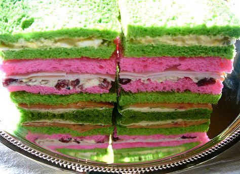 Has this gone a little too far?  preppy sarnie hell by chotda, via Flickr Rainbow Bread, Tea Party Sandwiches, Party Sandwiches, Finger Sandwiches, Pink Tea, Tea Sandwiches, High Tea, Diy Food, Afternoon Tea