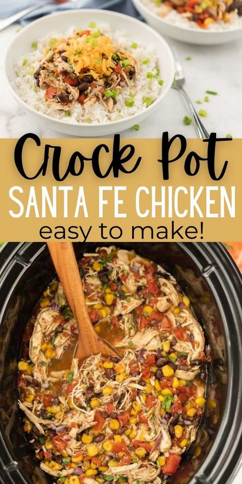 Crock Pot Santa fe Chicken Recipe - Crock Pot Southwest Chicken Recipe Easy Roaster Meals, Santa Fe Chili Crock Pot, Santa Fe Crockpot Chicken, Friday Crockpot Meals, Crockpot Sante Fe Chicken, Southwest Chicken Slow Cooker, Crock Pot Chicken Broth Recipes, Crock Pot Santa Fe Chicken, Santa Fe Chicken Chili