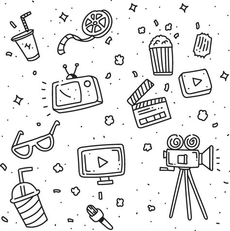 Set of doodle cinema icons Movie Night Doodles, Cinema Doodle, Language Journal, Doodle Doodle, Doodle Background, Doodle Icon, Icon Illustration, Doodle Art, Good Movies