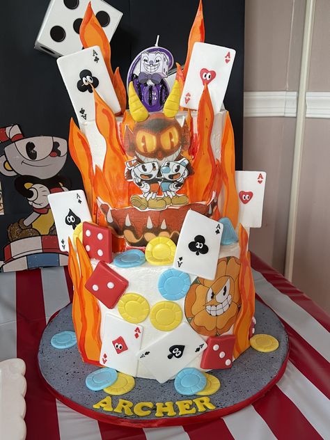 Cup Head Birthday Party Ideas, Cuphead Cake Ideas, Cuphead Cake, Cuphead Birthday, Birthday Cale, Goat Art, Cup Head, Candy Cake, Deal With The Devil