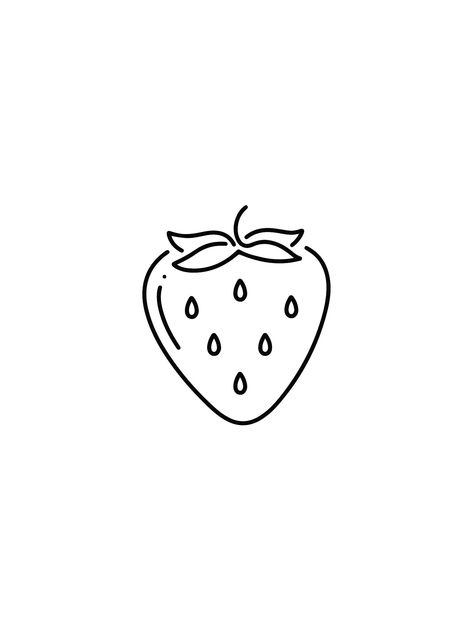 Minimalist Tattoo Strawberry, Strawberries Drawing Simple, Easy To Draw Strawberry, Strawberry Simple Tattoo, Small Strawberry Drawing, Strawberry Tattoo Stencil, Small Strawberry Tattoo Simple, Strawberry Line Drawing, How To Draw Strawberries