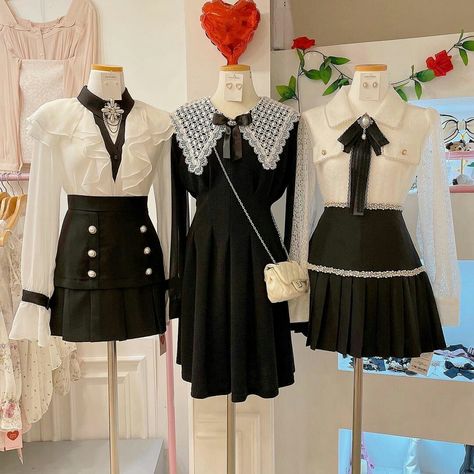 Cute Asian Outfits, Vj Collection, Rich Girl Outfits, Skirt Set Outfit, Dress School, Ribbon Brooch, Casing Iphone, Preformance Outfits, Clueless Outfits