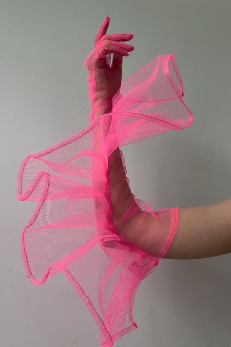 Neon pink gloves UK designer T Label, Gloves Aesthetic, Neon Pink Dresses, Tulle Gloves, Traditional Stories, Pink Gloves, Look Festival, Red Gloves, Pink Glam