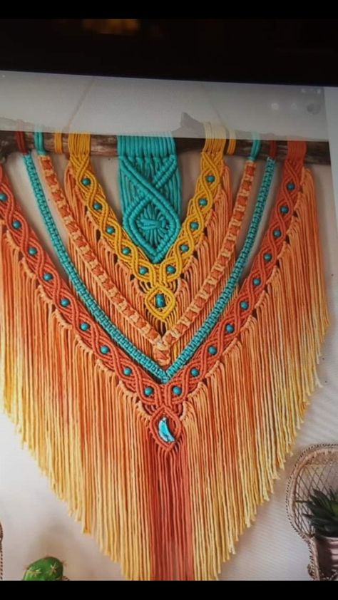 Multicolored Macrame Wall Hanging, Multi Color Macrame, Colourful Macrame, Country Craft Ideas, Wall Macrame, Macrame Plant Hanger Tutorial, Macrame Mandala, Macrame Plant Hanger Patterns, Makramee Diy