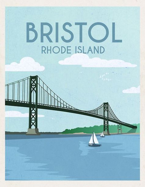 Bristol Ri, Bristol Rhode Island, Travel Journal Cover, Travel Poster Design, College Town, Island Art, East Bay, United States Travel, Beautiful Posters