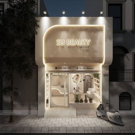 High-End Warm Color Display Cabinets and Back Wall Design for designer、beauty spa salon、shop owner Salon Wall Design, Shop Board Design, Display Retail, Spa Store, Retail Facade, Commercial Design Exterior, Spa Room Decor, Shop Facade, Salon Suites Decor