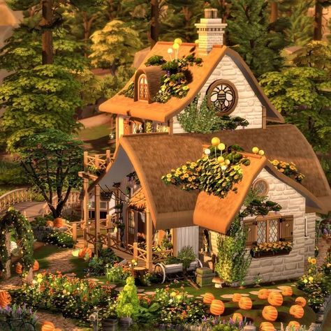 Sims 4 Onyoa (@sims_4_onyoa) • Instagram photos and videos Sims 4 Big Cottage House, Sims 4 Houses Witchy, The Sims 4 Realm Of Magic House, Sims 4 Cordelia's Secret Cottage, Witchy Cottage Sims 4, Autumn House Sims 4, Sims 4 Houses Farm, Sims Fantasy House, Sims 4 Witches House