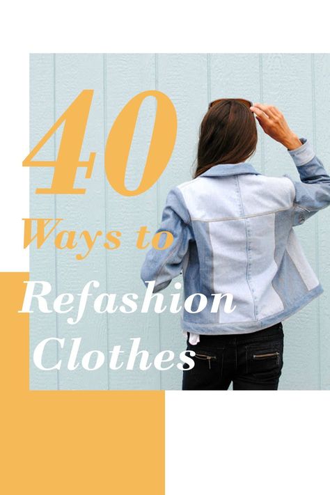 40 creative DIY ways to repurpose and upcycle clothes from your own wardrobe or from secondhand finds from the thrift store. Ways To Repurpose Old Clothes, Upcycle Thrift Store Finds Clothing, Thrifted Clothing Upcycle, Creative Denim Fashion, Recycling Shirts Ideas, Creative Clothing Design, Repurpose Clothing Ideas, Altering Thrift Store Clothes, Homemade Clothes Aesthetic