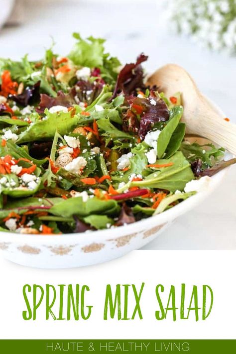 Welcome spring with your very own spring mix salad! The spring mix salad is a gorgeous and easy salad filled with roasted asparagus, pumpkin seeds, feta cheese and finished with a balsamic vinaigrette dressing. It's also a great gluten-free and vegetarian option. Click for the whole guide. Salad With Pumpkin Seeds, Spring Mix Salad Recipes, Mix Salad, Spring Mix Salad, Salad Dressing Recipes Healthy, Balsamic Vinaigrette Dressing, Healthy Living Recipes, Savory Herb, Easy Salad