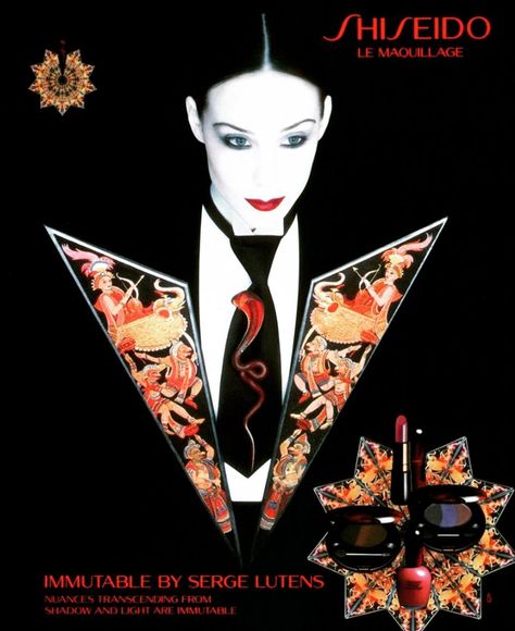 Serge Lutens for ad campaign Shiseido “Immutable” circa 1991. Kate Yup, Serge Lutens Makeup, Jojo Stand, Pierrot Clown, Perfume Art, Serge Lutens, Vintage Cosmetics, French Photographers, Ad Art