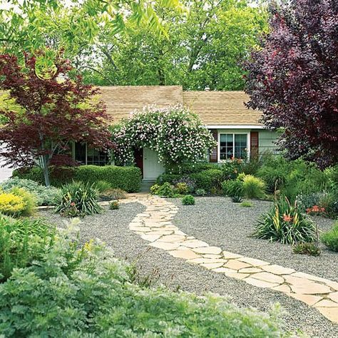 Rethinking your yard: 20 ways to lose the lawn Grassless Backyard, Backyard Grass Alternative, Lawn Free Yard, Mulch Landscaping Ideas Diy, Yard Stones, Grass Alternative, Low Water Landscaping, No Grass Backyard, Backyard Designs