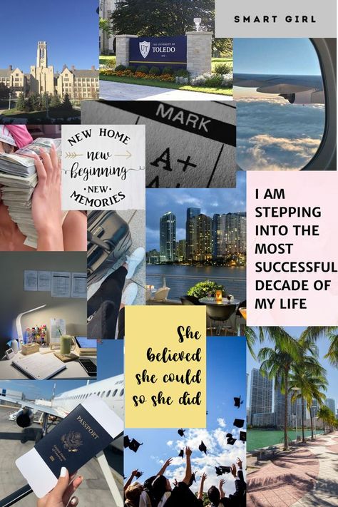 Perfect vision board to look upon every day if you are travelling abroad to study. SAVE AND DOWNLOAD TO MANIFEST!! Follow @cladinlife for more!! #visionboard #manifestation #visualization #lawofattraction #thatgirl #travel #studyabroad #miami #florida #studentlife #pinterestinspired #aesthetics P.S. ALL CREDIT GOES TO THE RIGHTFUL OWNER WHO CLICKED THESE PHOTOS. Disclaimer: vision board was created by me. The pictures were downloaded from Pinterest. Vision Board With Pictures, Travel More Aesthetic, Manifest Visual Board, Abroad Dream Wallpaper, Vision Board For Study, Immigration Vision Board, Travel Aesthetic Vision Board Pictures, Vision Board Ideas2023, Adventure Vision Board Ideas