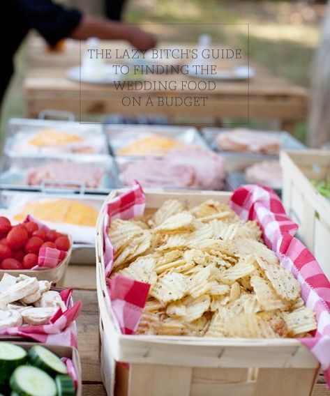 The Lazy Bitch's Guide to Finding the Wedding Food on a Budget Simple Cheap Wedding, Cheap Wedding Food, Backyard Wedding Food, Wedding Reception On A Budget, Bbq Wedding Reception, Diy Wedding Food, Food On A Budget, Wedding Ideas On A Budget, Wedding Backyard Reception