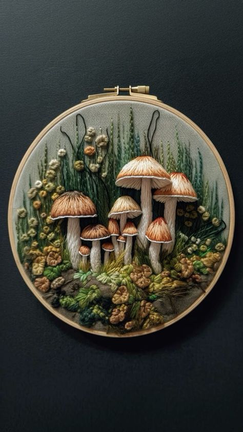 Mushroom Cross Stitch, Beginner Hand Embroidery, Cottagecore Embroidery, Embroidery Stitches Beginner, Hand Embroidery Projects, Mushroom Art, Sewing Embroidery Designs, Hand Embroidery Art, Embroidery Hoop Art