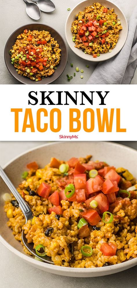 Skinny Taco Bowl Recipe Slender Wonder Meal Plan, Macro Taco Bowl, Healthy Taco Bowl, Heathy Recipe, Light Foods, Taco Bowl Recipe, Taco Bowl, Healthy Lunches For Work, Healthy Lunches For Kids