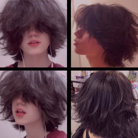 Ахн Short Haircut Reference, Wolf Cut Hair 360, Vomitboy Haircut, Hairstyles For Short Thick Hair, 360 Haircut, Haircut Wolf, Mushroom Haircut, Oc Hair, Short Scene Hair