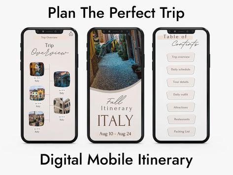 Make your next adventure stress-free with our Customizable Travel Itinerary Template! Plan your trips like a pro with this versatile and user-friendly travel planner. Designed to meet all your travel needs, this template is perfect for organizing your vacation, holiday, or business trip. Whether you're a frequent traveler, a travel agent, or planning your dream honeymoon, this template is your ideal companion. Features: Editable in Canva: Easily customize every detail to fit your unique trip req Travel Itinerary Template Canva, Italy Packing List, Travel Schedule, Italy Restaurant, Travel Itinerary Planner, Itinerary Planner, Travel Marketing, Dream Honeymoon, Itinerary Template