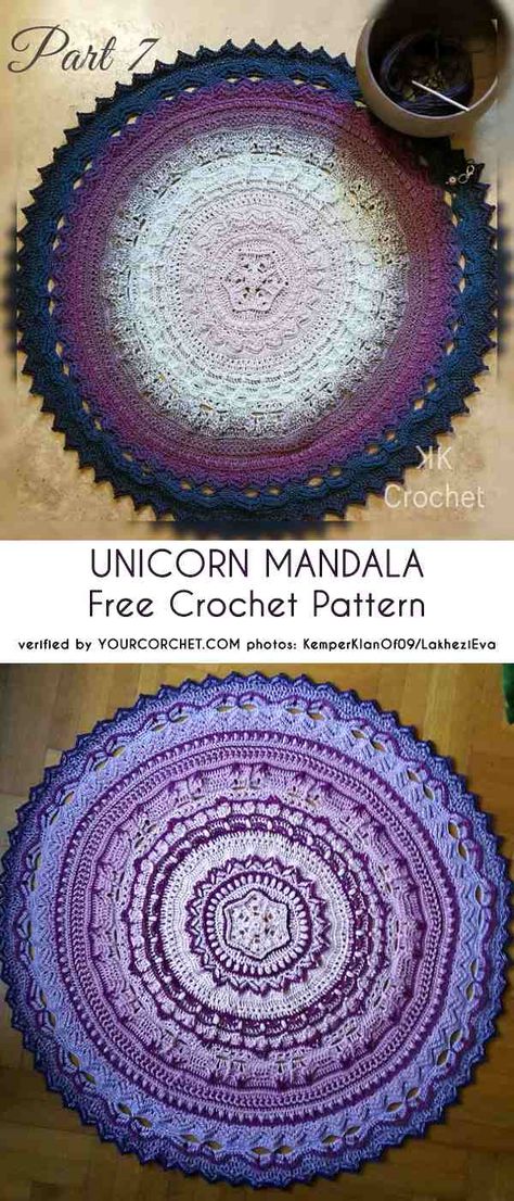 Unicorn Mandala Free Crochet Pattern Unicorn Mandala, Motif Mandala Crochet, Mandala Blanket, Mandala Crochet, Mandala Rug, Pattern Mandala, Crochet Rug Patterns, Crochet Mandala Pattern, Crochet Unicorn