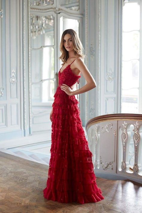 Prom Dress W Sleeves, Red Tiered Dress, Beachy Prom Dress, Fun Prom Dresses, Bohemian Prom Dress, Boho Formal Dress, Prom Prep, Tiered Wedding Dress, Prom 23