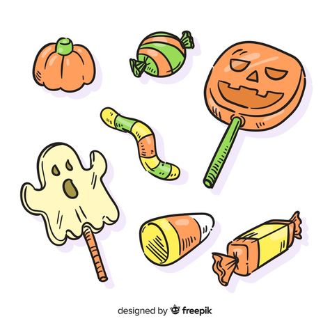 Halloween Sweets Illustration, Candy Drawing Ideas, Halloween Candy Doodles, Halloween Candy Clipart, Halloween Doodle Ideas, Halloween Candy Illustration, Halloween Candy Tattoo, Cute Candy Drawing, Halloween Candy Drawing