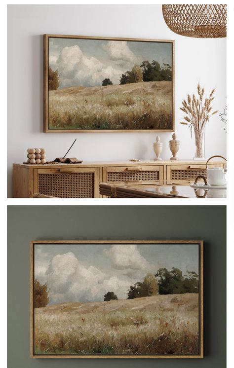 Beige Oil Painting, Brown Landscape Painting, Impressionist Interior Paintings, Oversized Vintage Landscape Art In Living Room, Vintage Landscape Oil Painting, Colorful Landscape Paintings, History Wall, Earth Tone Color, Diy Wall Art Decor