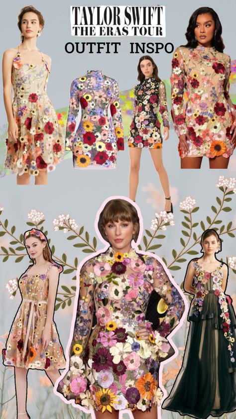 Taylor Swift Me Dress, Taylor Swift Flower Dress Diy, Taylor Swift Grammys Dress, Taylor Swift Flower Dress Eras Tour, Taylor Grammy Dress, Taylor Swift Flower Dress, Folklore Grammy Dress, Taylor Outfit Ideas, Taylor Swift Grammys Flower Dress