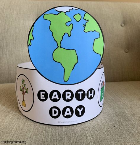 Earth Day Crowns For Kids, Earth Day Crown Free Printable, Earth In Hand, Earth Day Activities For Preschoolers, Earth Day Hat, Play Based Classroom, Earth Activities, Nature Club, Recycle Sign