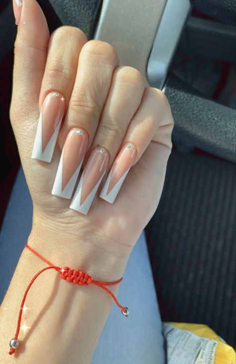 Simple French Tip Nails Long, Long French Tip Nails, Tapered Square Nails, Drip Nails, Colored Acrylic Nails, French Tip Acrylic Nails, Dope Nail Designs, French Acrylic Nails, Long Acrylic Nails Coffin