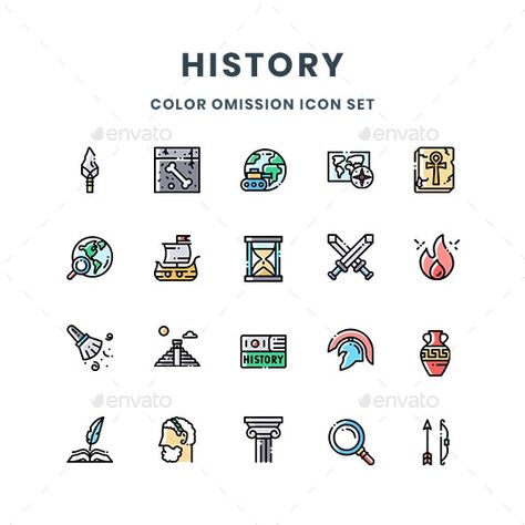 History Icons by Guapoo | GraphicRiver Time Vector, History Drawings, Aa School, Book Clock, History Icon, Company Presentation, Pinterest Graphics, Plan For Life, White Icons