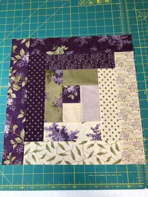 Jelly Roll Square idea Log Cabin Quilt Pattern, Log Cabin Quilt Blocks, White Quilts, Jelly Roll Quilt Patterns, Quilt Square Patterns, Purple Quilts, Jelly Rolls, Scrap Quilt Patterns, Log Cabin Quilts