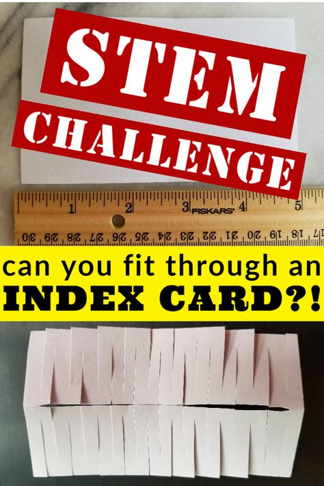 Easy STEM challenge that only requires an index card (or small piece of paper) and scissors! Can you fit through an index card? This science trick will amaze your kids! The question of "how do you cut an index card into a necklace" is answered too! Can You Fit Through An Index Card, Paper And Scissors Crafts, Stem Activities With Index Cards, Stem Classroom Activities, Easy Stem Activities Middle School, Stem Activities With Paper, Paper Stem Challenge, Stem Team Building Activities For Kids, Paper Stem Activities