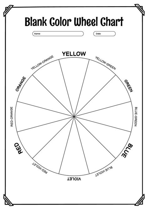 This blank color wheel worksheet is a useful tool for exploring color theory and creating harmonious color combinations. Take your creativity to the next level by filling in the sections with different hues and experimenting with various shades and tints. Unlock your artistic potential with this insightful resource. #ColorTheory #ArtEducation #CreativeLearning #blankcolorwheel Color Wheel Anchor Chart, Color Theory Worksheet, Color Wheel Worksheet, Color Wheel Design, Tertiary Colors, Colour Mixing Wheel, Blank Color, Art Handouts, Rgb Color Wheel